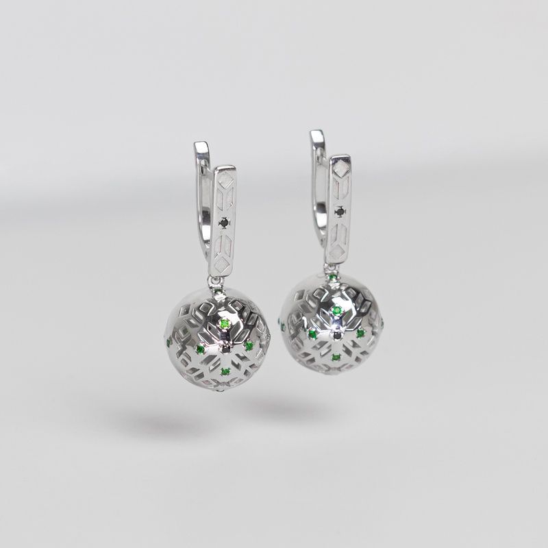 Silver green earrings "Vyshyvanka"