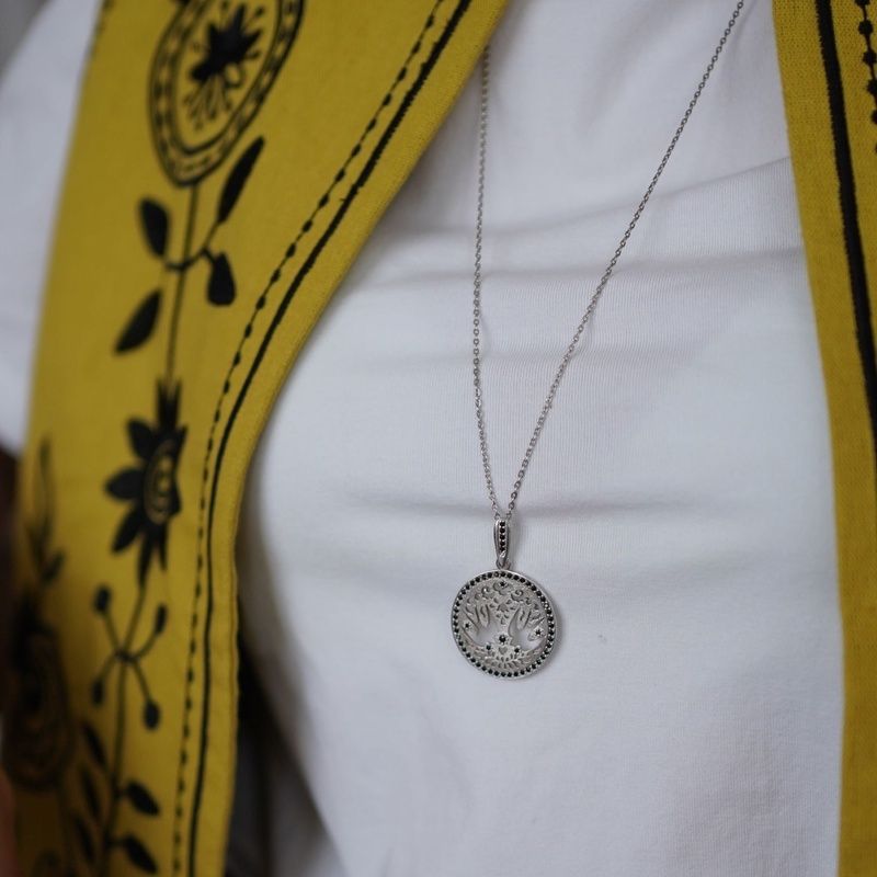 Silver black pendant "Swallows"