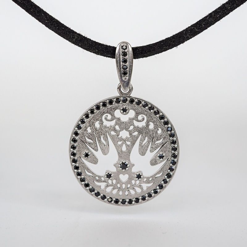 Silver black pendant "Swallows"