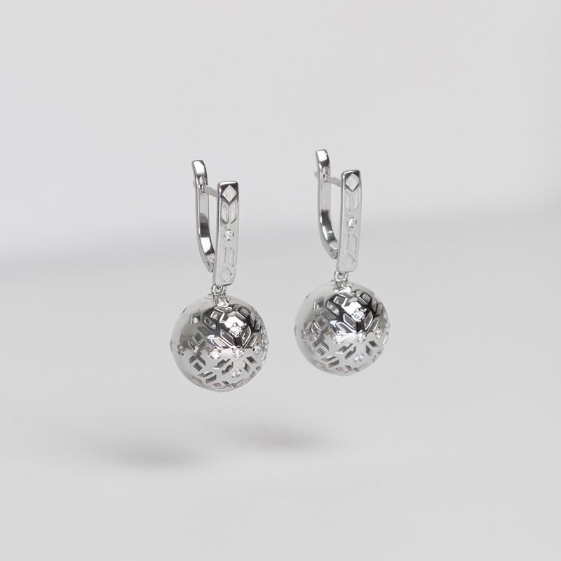 Silver white earrings "Embroidery"