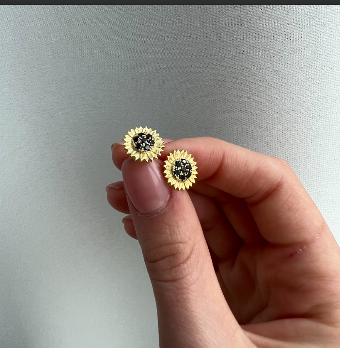 Gold-plated silver earrings "Sunflowers of happiness"
