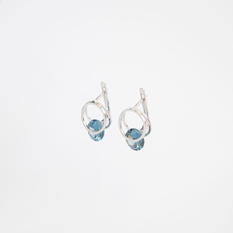 Silver blue earrings "Circle"
